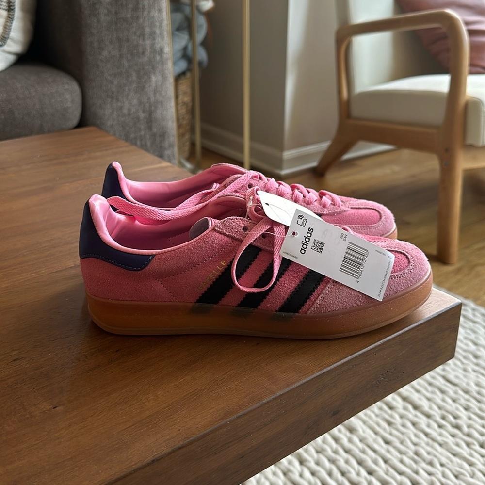 Pink and navy adidas gazelles